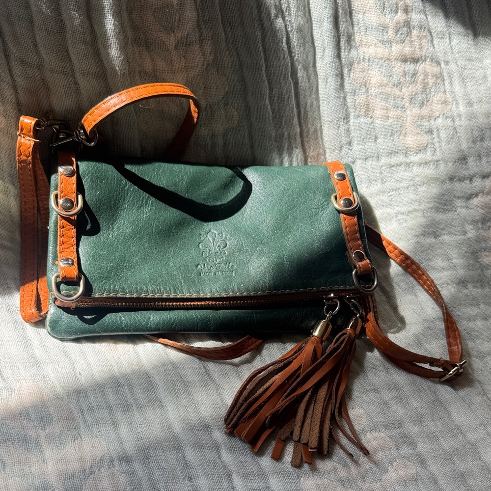 Green and Brown Italian Leather Vera Pelle Bag